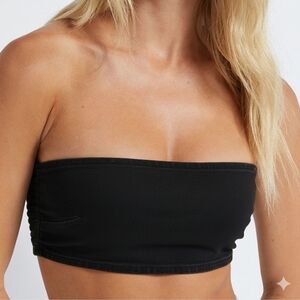 WE WORE WHAT Black Smocked Bandeau Top, Zipper Back, Women's Size Medium